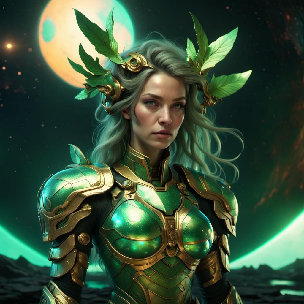 Gaia in Iridescent Armor, Digital Art