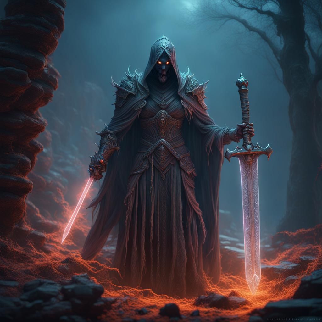 Ghostly Sword-Wraith Invocation: Fantasy Concept Art
