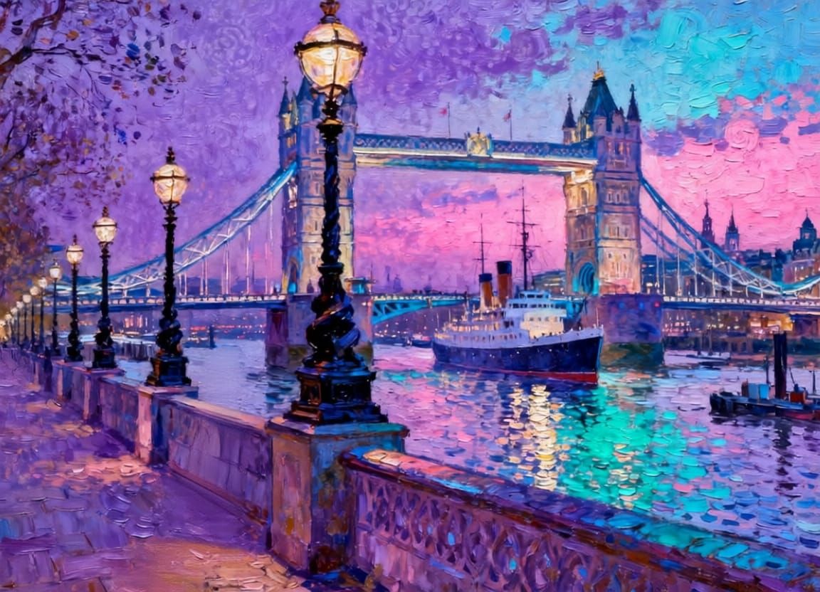 Victorian Cityscape at Dusk in Impressionist Style