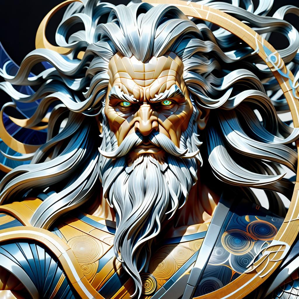 Zeus Render with Electric Hair in Comic Style