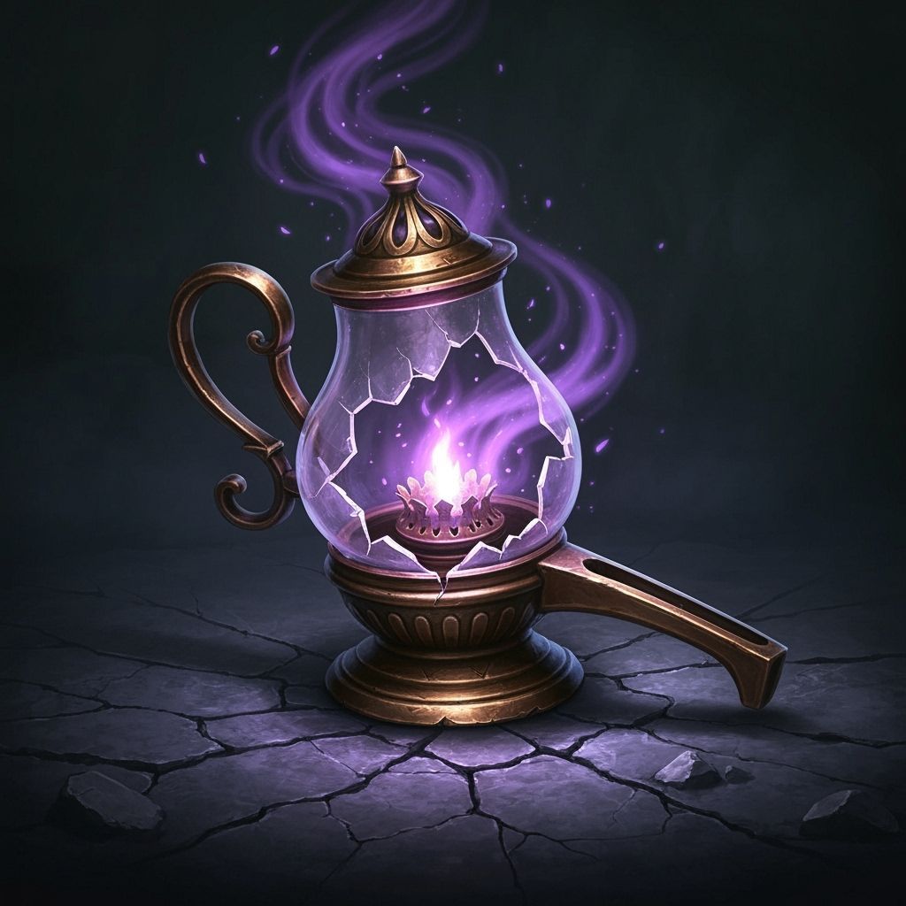 Broken Oil Lamp with Violet Dust - RPG Item Icon