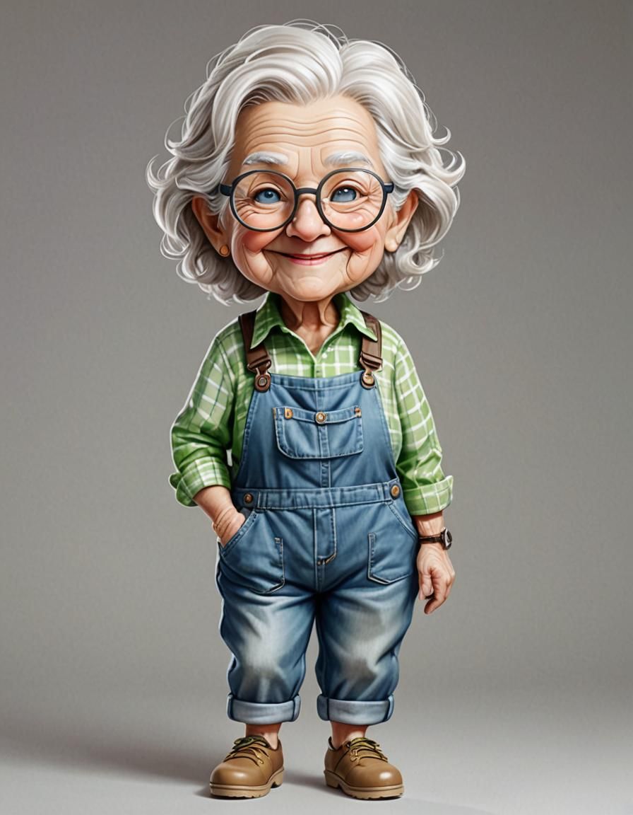 Realistic Chibi Old Lady in Airbrush Style