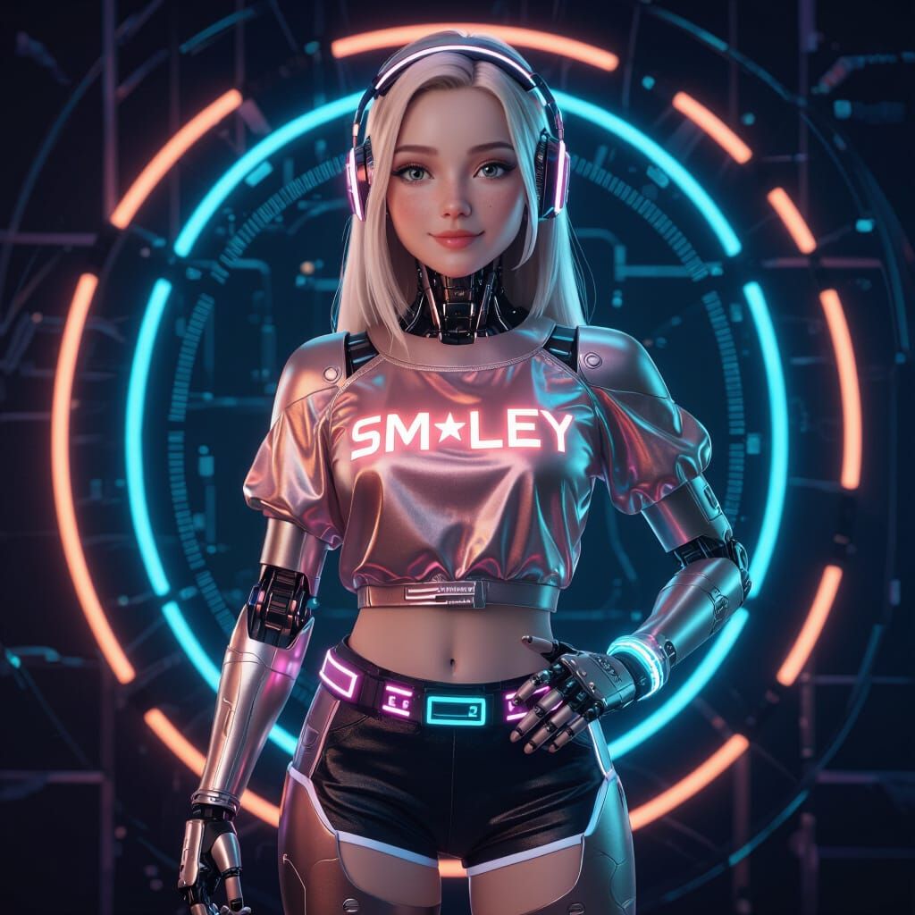 Semi-Realistic Robot Girl in Cyber Studio