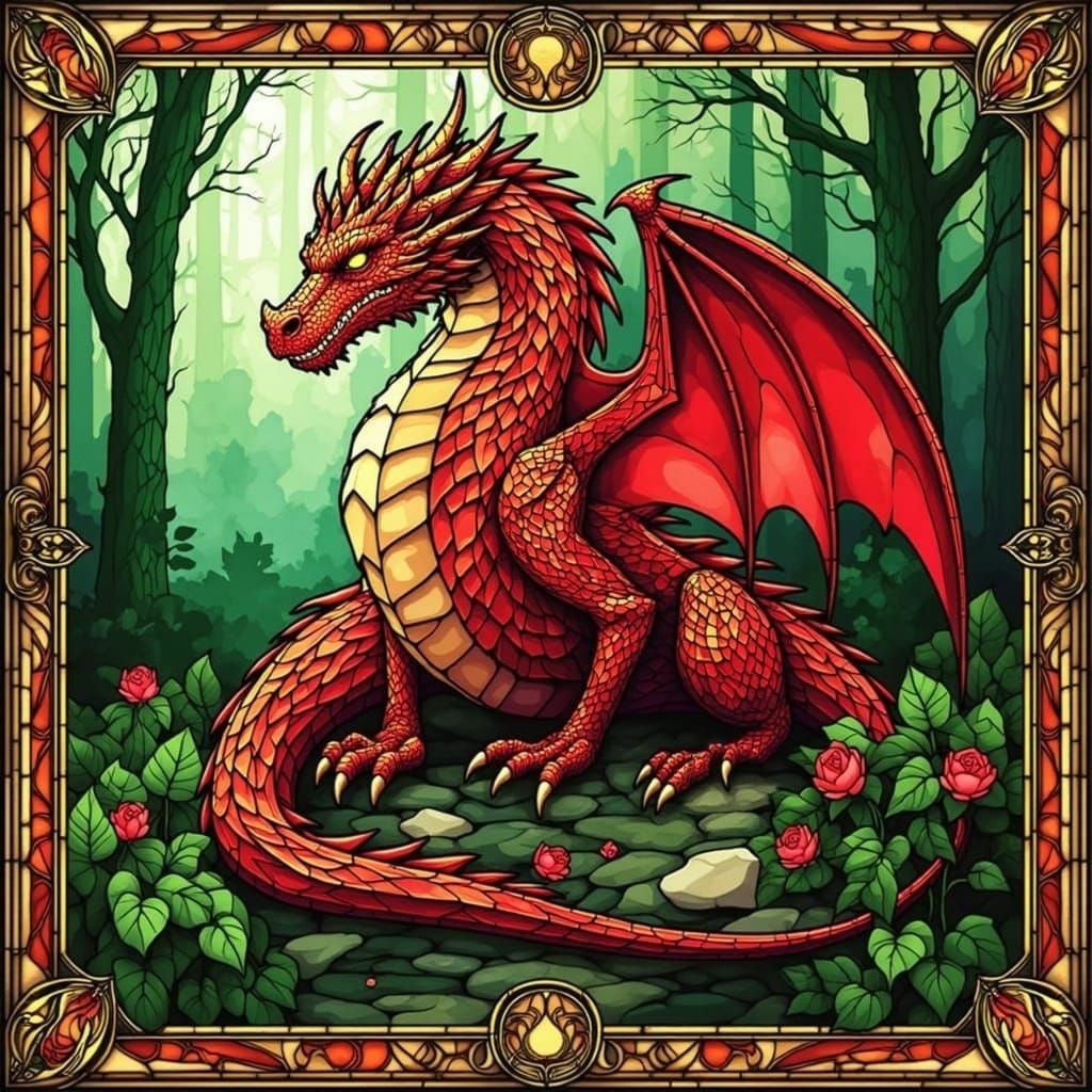 Mosaic Dragon Amidst Vibrant Forest