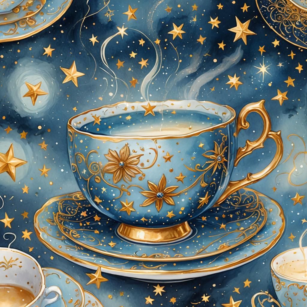 Celestial Folk Art: Teacup with Glittering Milk