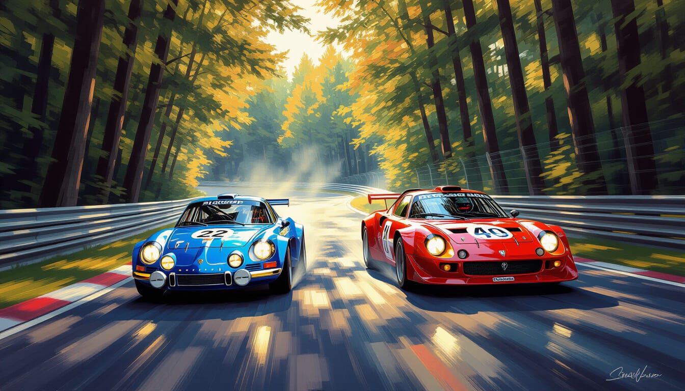 1970s Sports Car Race in Acrylic Style