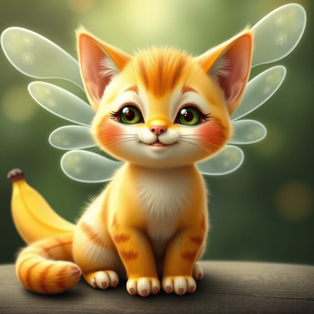 Banana Cat with Fairy Wings in Hyperrealistic Style
