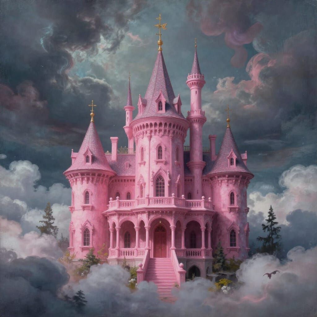 Gothic Fairy Mansion in Sci-Fi Landscape