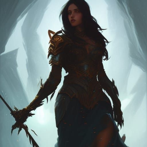 Dark Fantasy Woman in Armor with Magical Aura