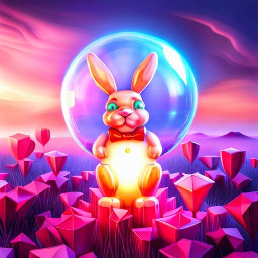 Crystal Bunny Balloon in Art Nouveau Style