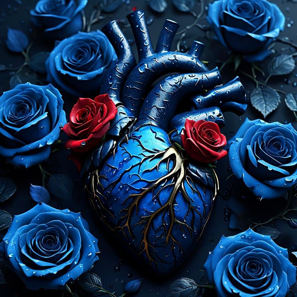 Anatomical Heart Surrounded by Dark Roses: Matte Painting