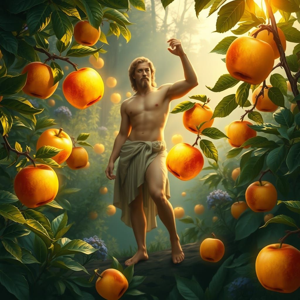 Hercules Amidst Golden Apples in a Woodland Garden
