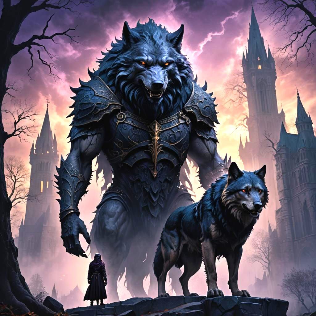 Gothic Wolf and Master: Awaits Patiently