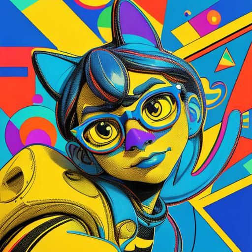 Cat with Glasses in Pop Art Screen Print