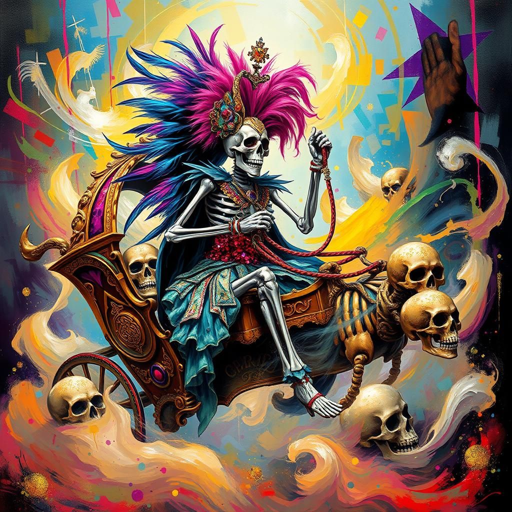 Drag Queen Skeleton Drives Chariot in Graffiti Art