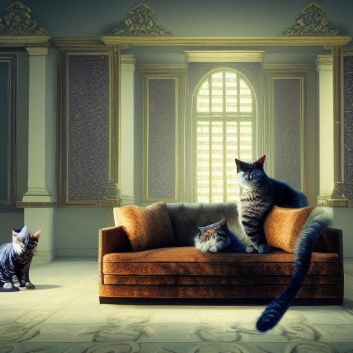 Ornate Cats in Art Nouveau Living Room