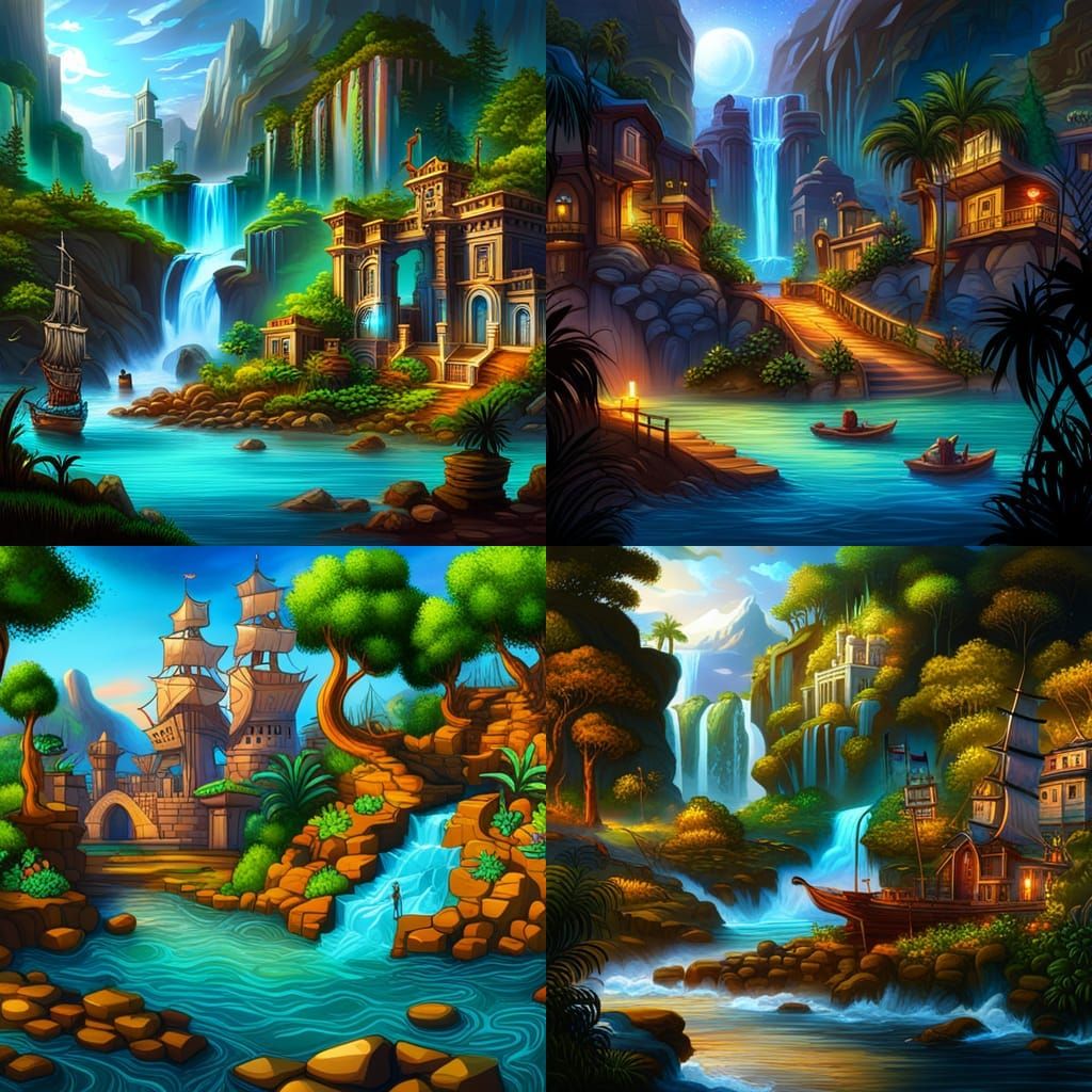 Mystical Side Scroller Game Level in Astral Cosmic Style