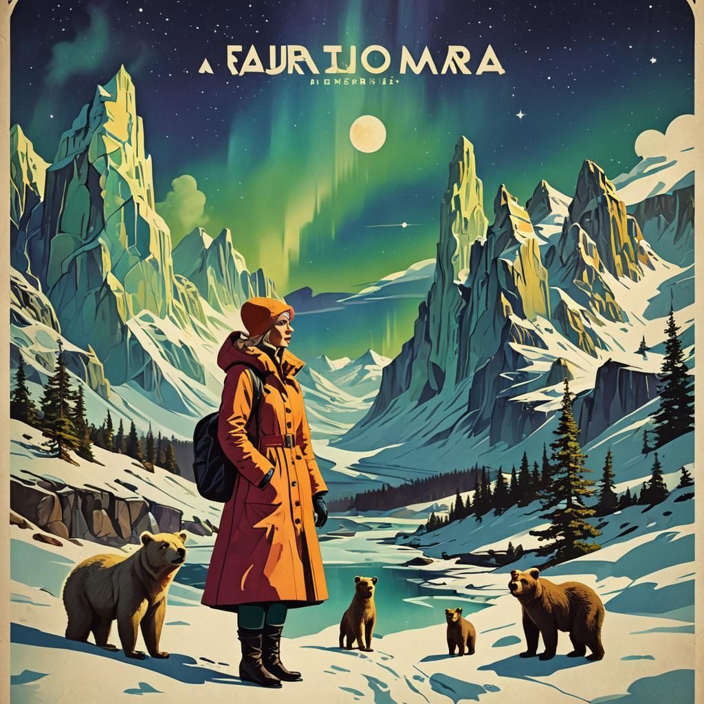 Vintage Travel Poster: Aurora Borealis Adventure