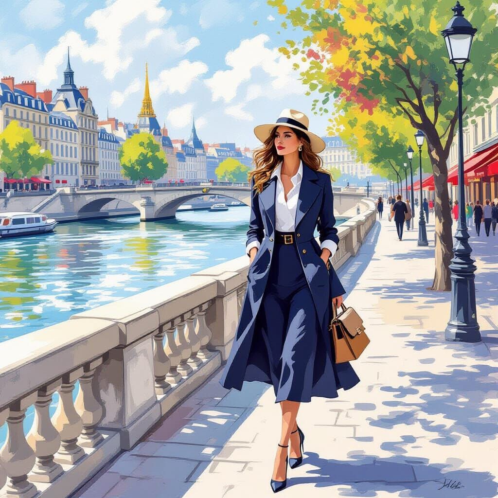 Elegant Woman in Paris, Impressionistic Digital Art
