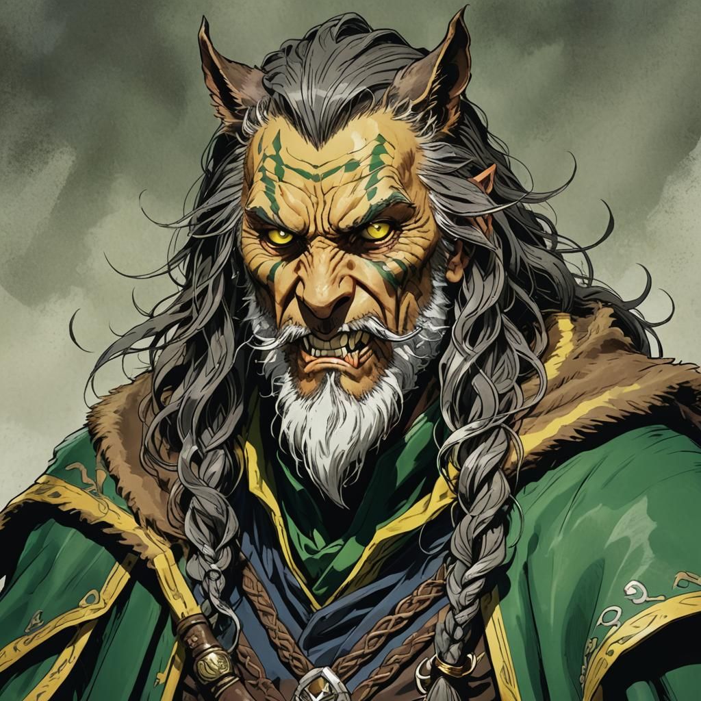 Old Werecat Portrait in Manga Style