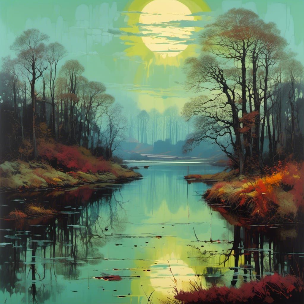 Reflective Landscape in Graffiti Art Style