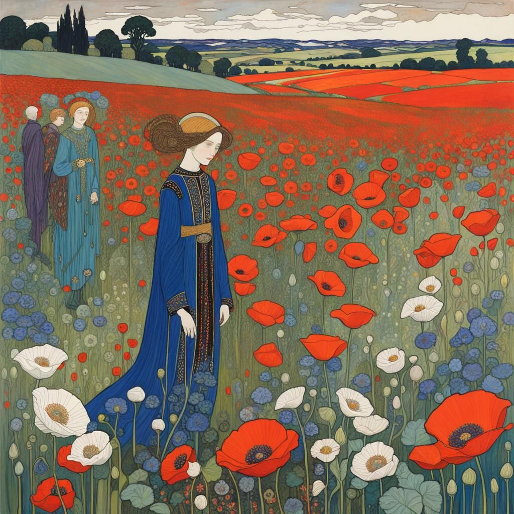 Stunning Poppy Field in Art Nouveau Style