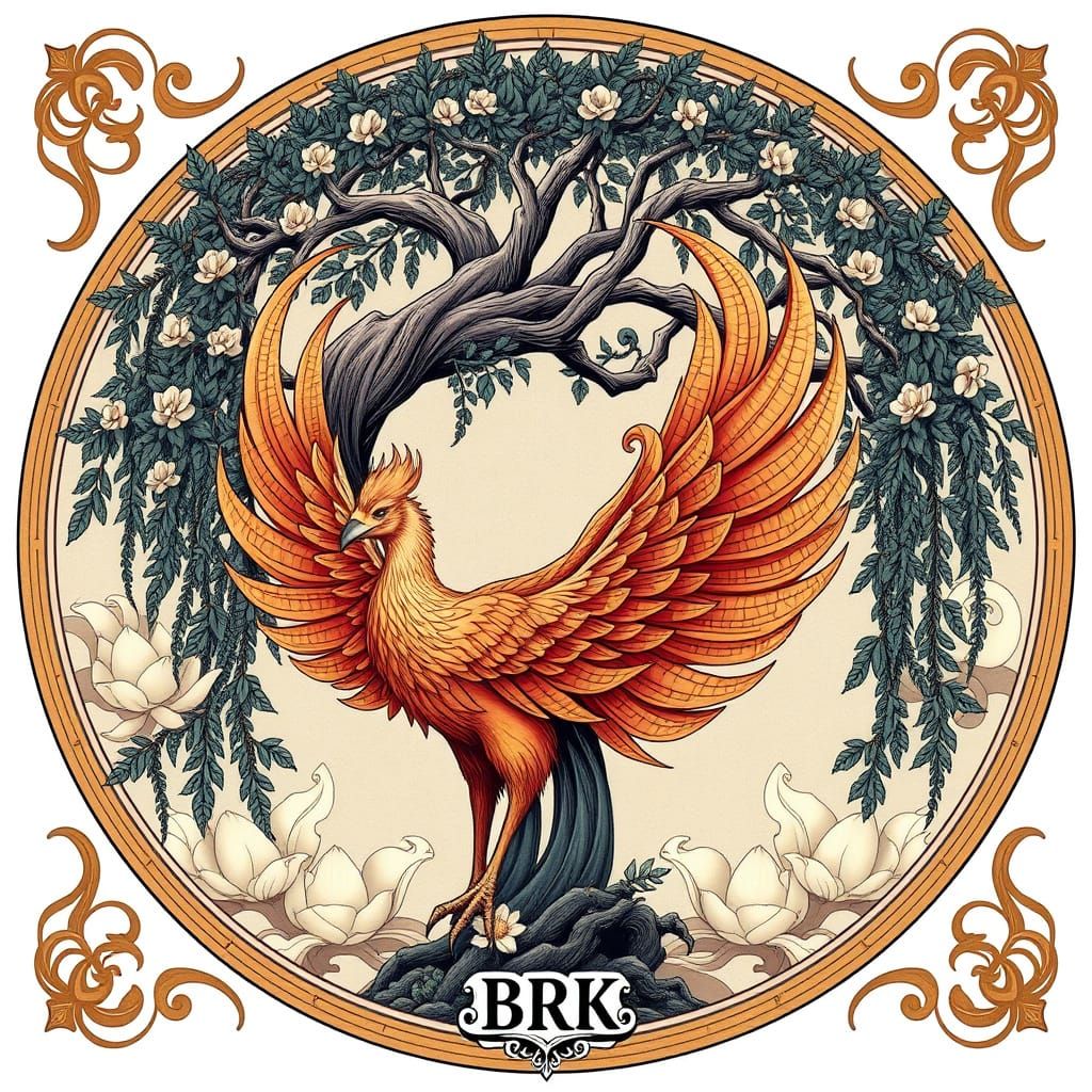 Majestic Phoenix Logo in Art Nouveau Style
