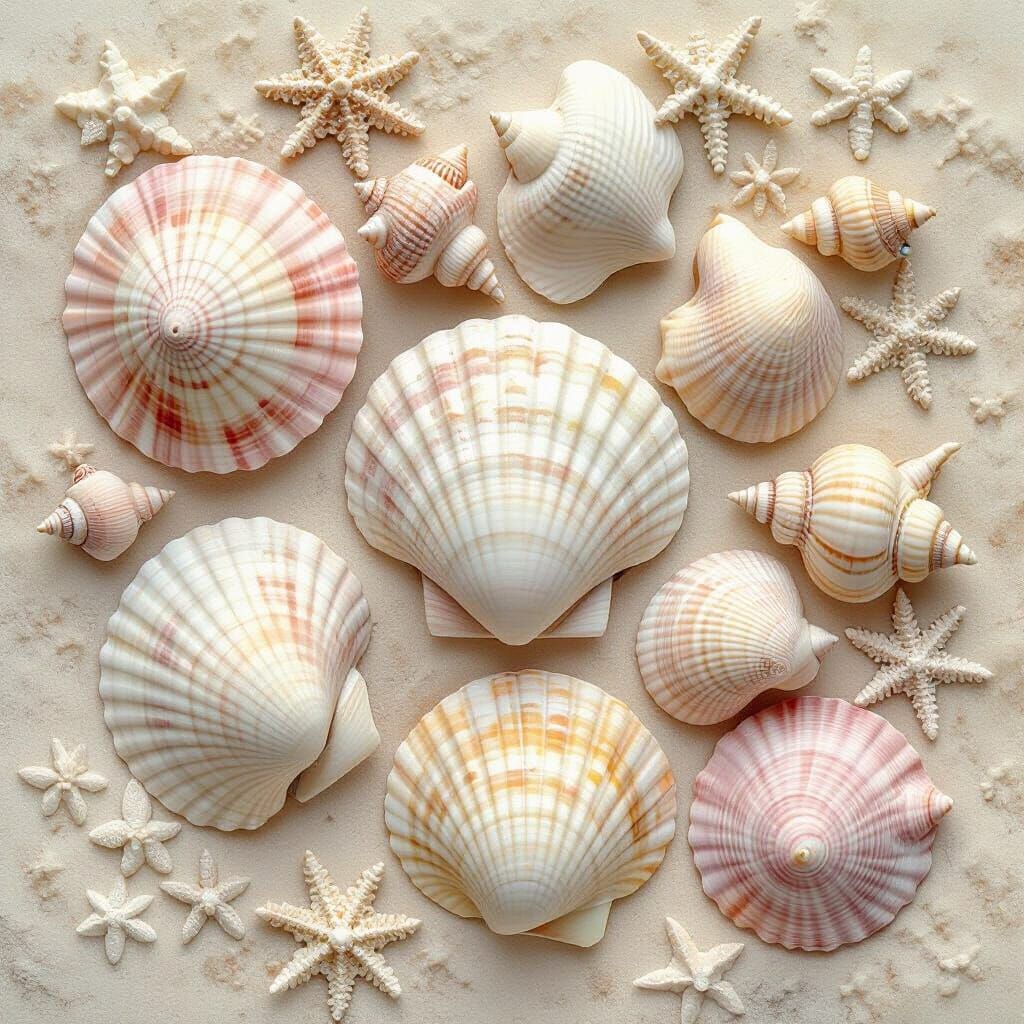 Pastel Seashells in Whimsical Digital Art Style