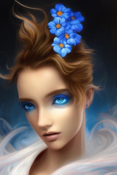 Green-Haired Elf with Floral Adornments: Fantasy Concept Art