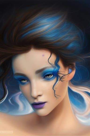 Green-Haired Elf with Blue Markings, Fantasy Art