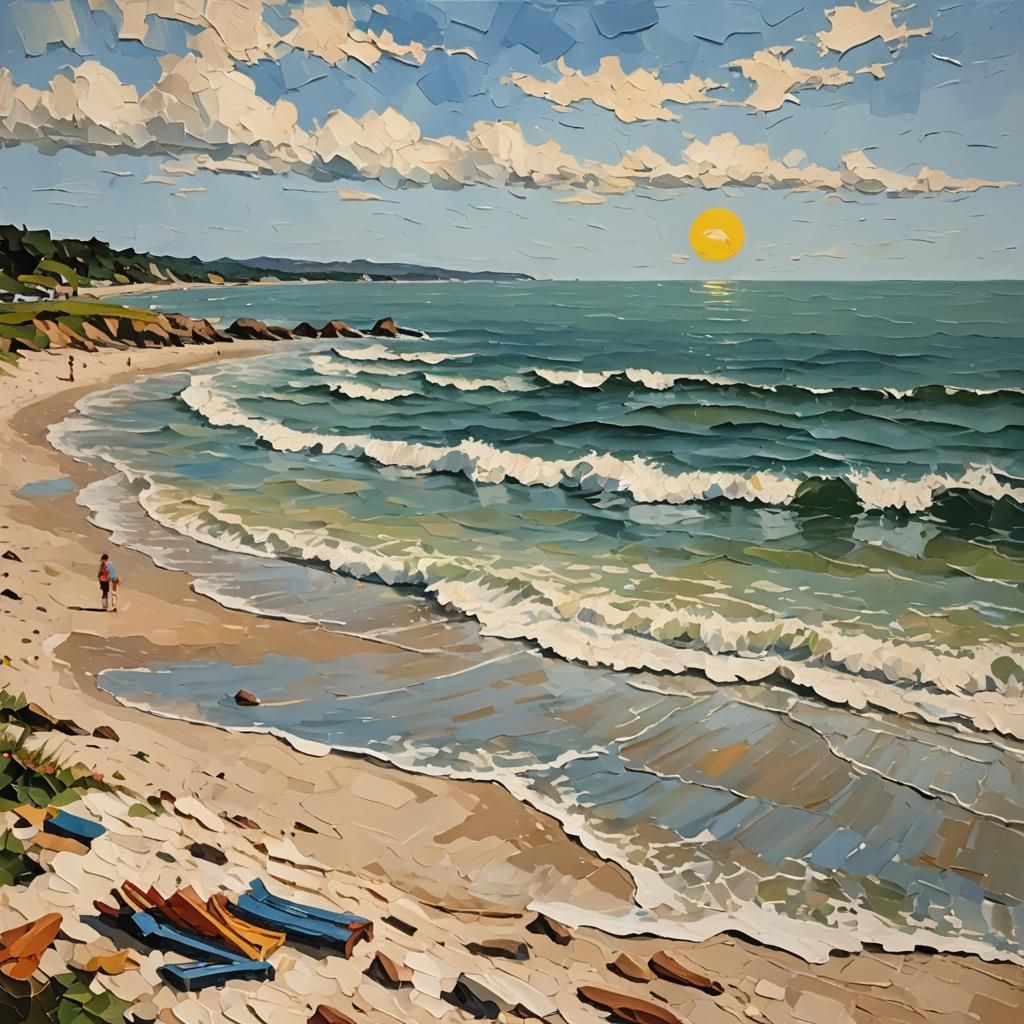 Impasto Beach Scene: A Textured Seascape