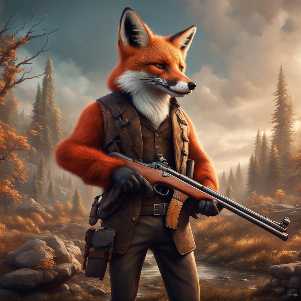 Fox with Shotgun, Detailed Matte Painting