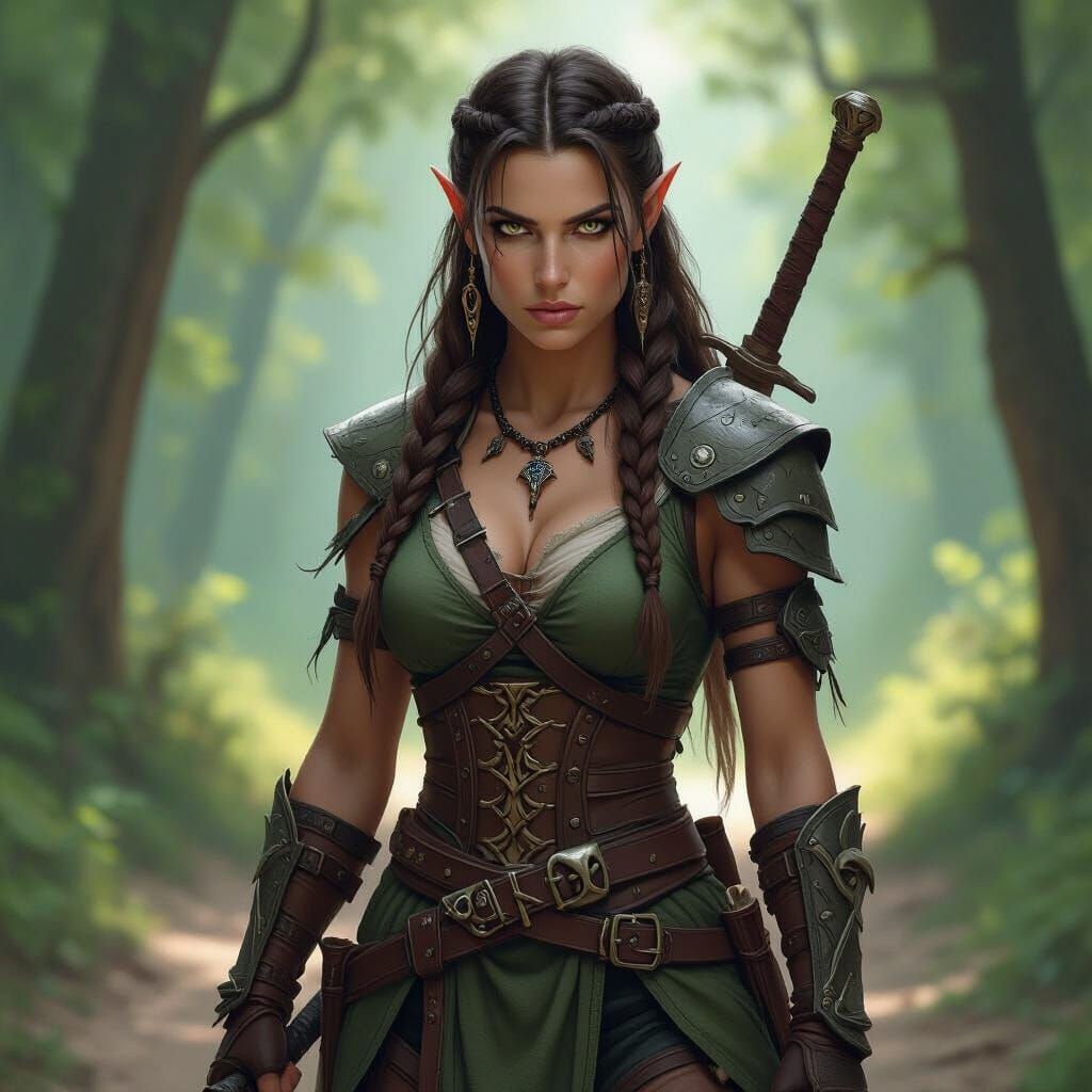 Female Half-Elf Barbarian in Detailed Concept Art Style