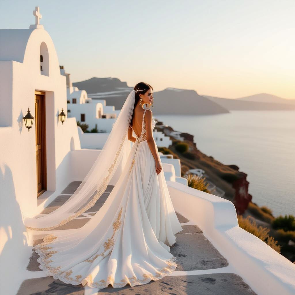 Santorini Bride in Golden Hour Glow