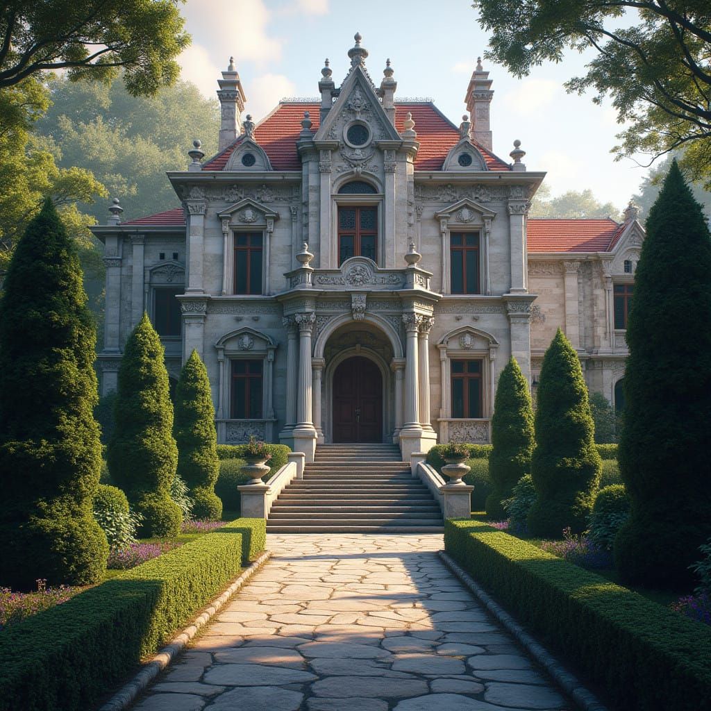 Majestic Stone Manor in Fantasy Landscape