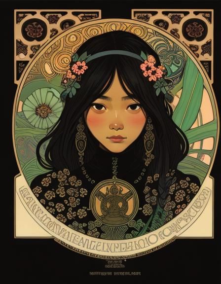 Art Nouveau Black Velvet Flowers
