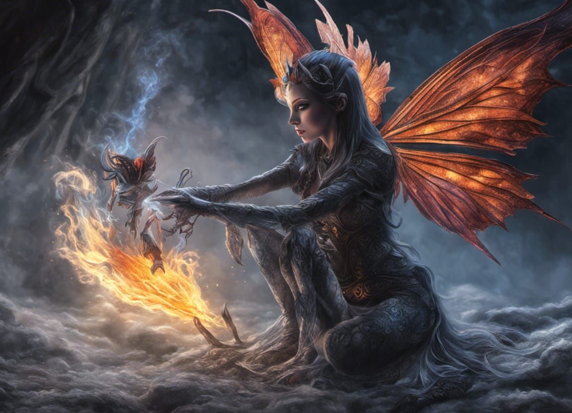 Fairy Battle: Fire and Ice in Expressionist Style
