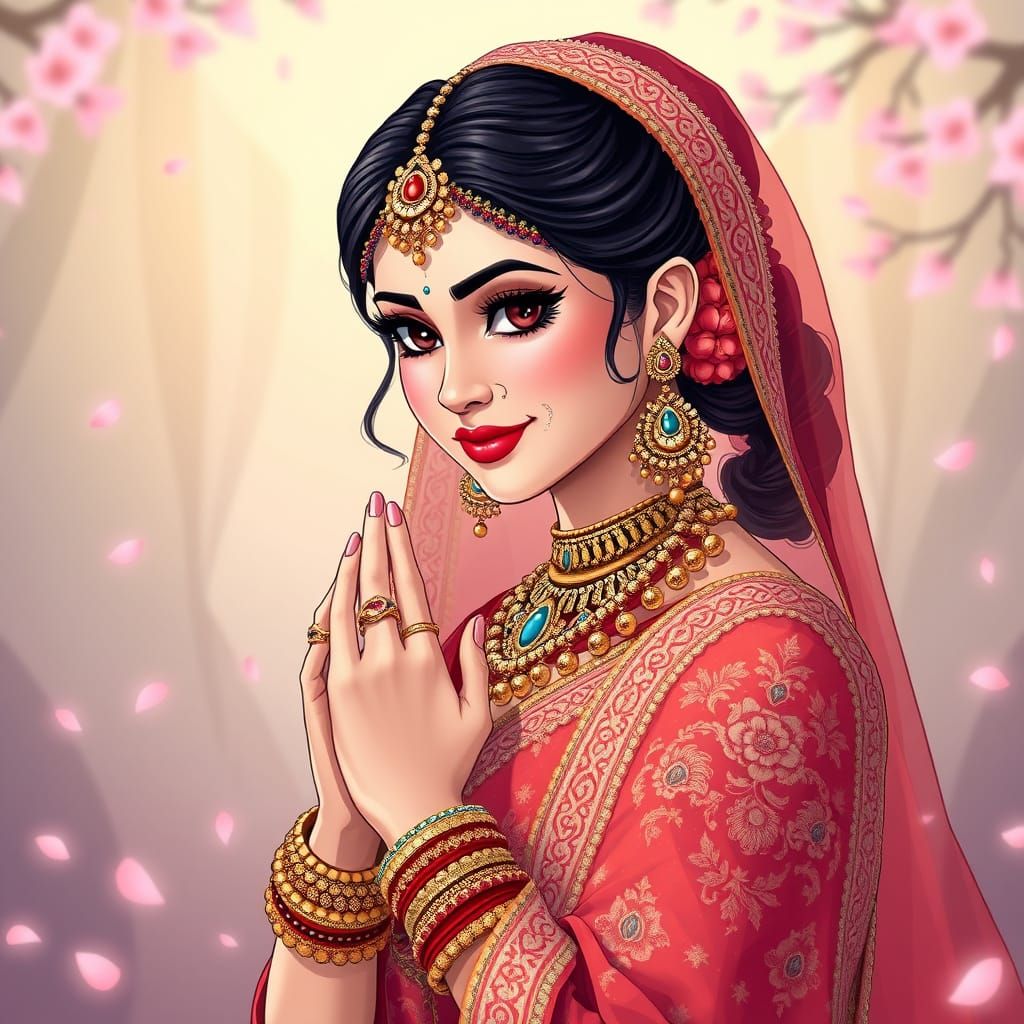 Elegant Hindi Bride in Anime Key Visual Style