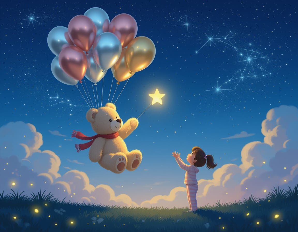 Teddy Bear Reaching for a Star in Pixar Style
