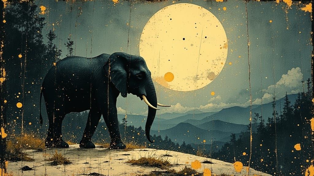 Elephant in Moonlight with Divine Oil Style