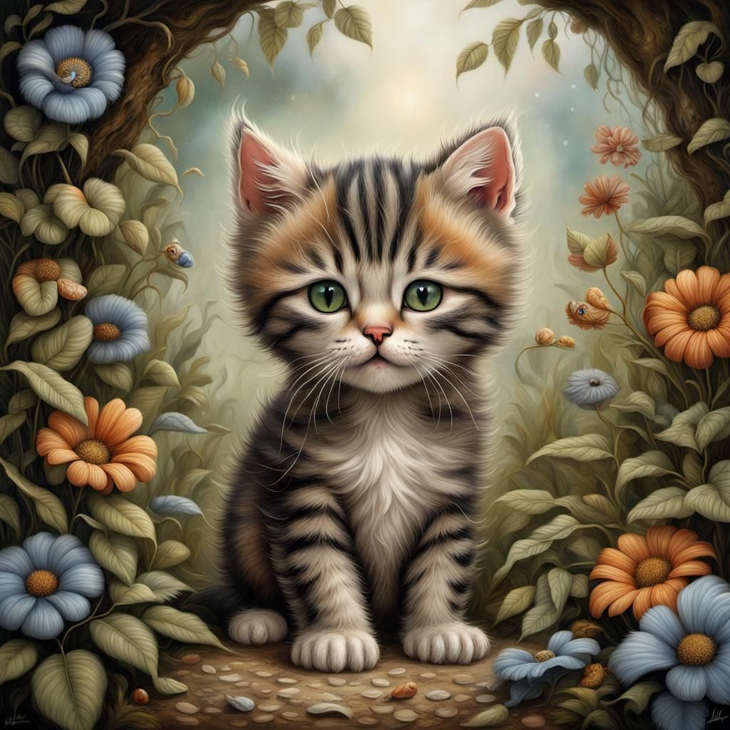 Adorable Kitten in a Magical Wild Landscape