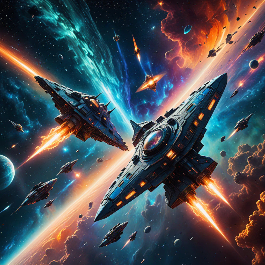 Ethereal Cosmic Clash in Vibrant Nebula