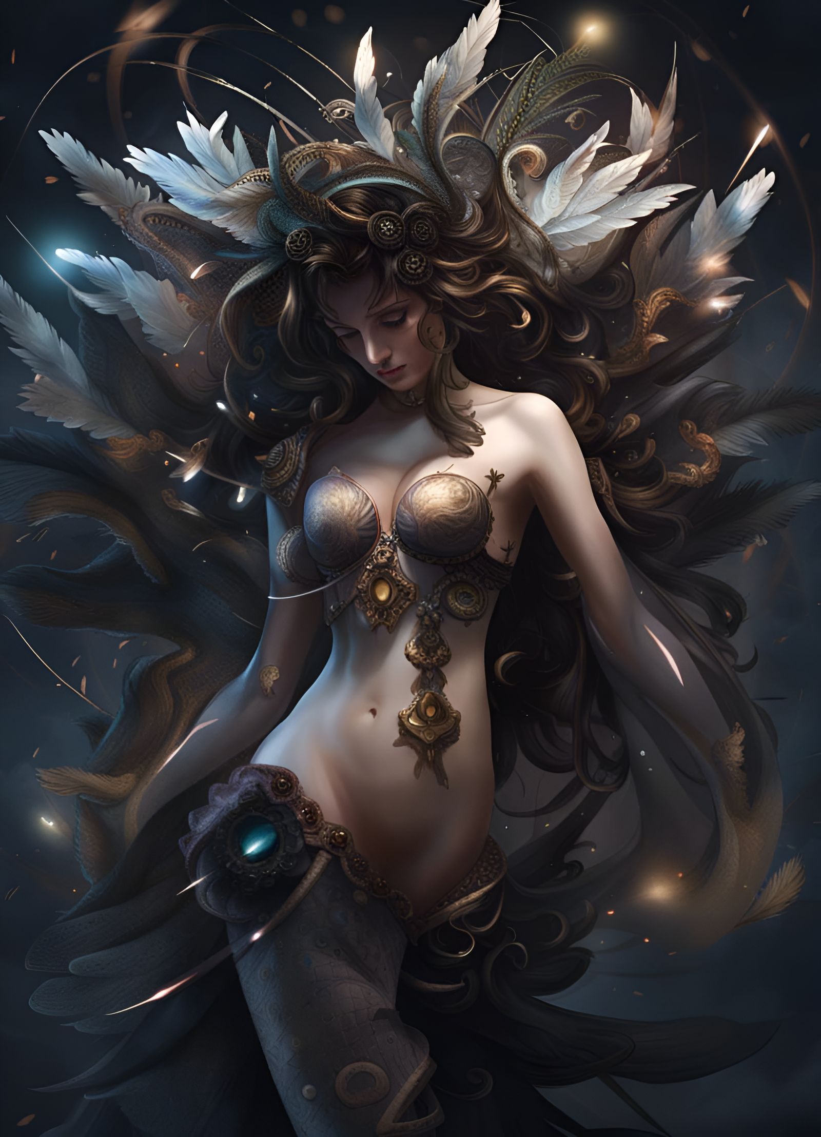 Dark Fantasy Peacock Art Graveyard, Hyperdetailed Digital Pa...