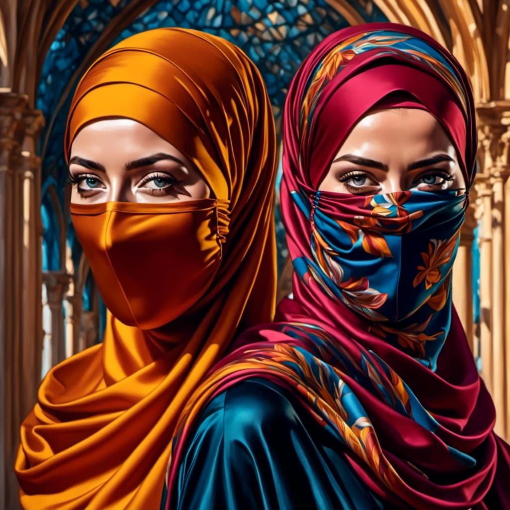 Amber Heard as Hijabi in Oil Painting with Facemask