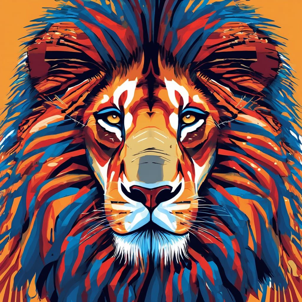 Regal Lion's Majestic Head in Vibrant, Hyperrealistic Style