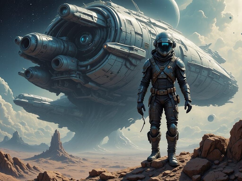 Astronaut and Spaceship Breach in Sci-Fi Style