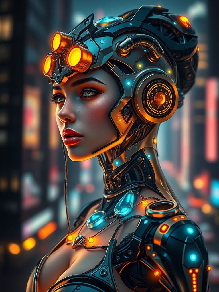 Cybernetic Goddess in Neon Dystopia