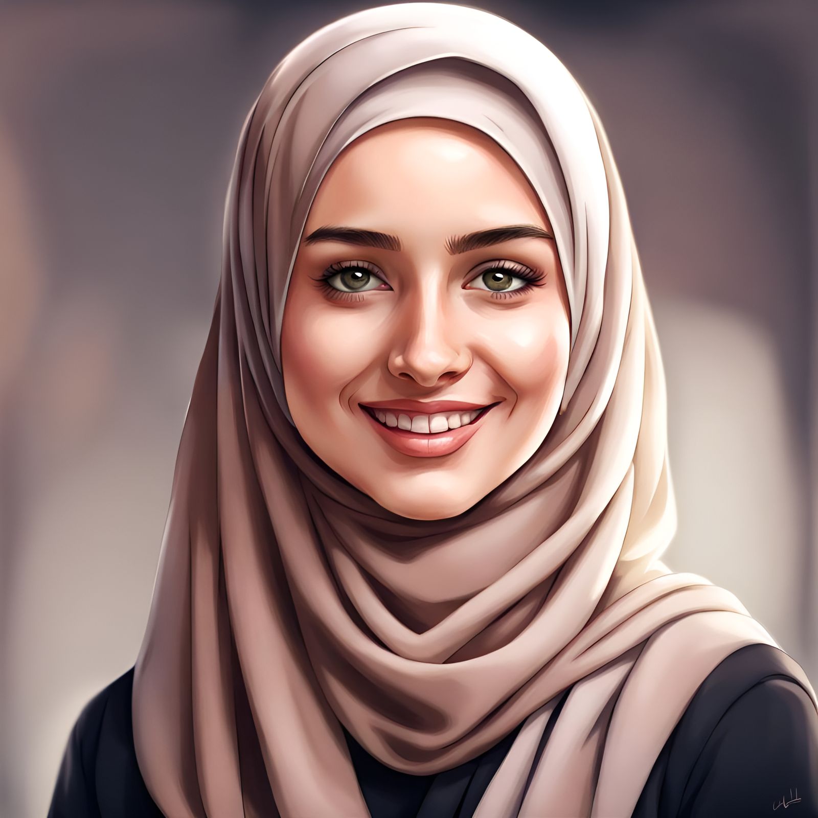 Elegant German Girl in Hijab Smiling Realistically
