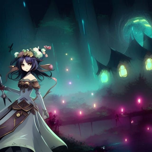 Earth Witch Maiden in Dark Forest, Digital Illustration