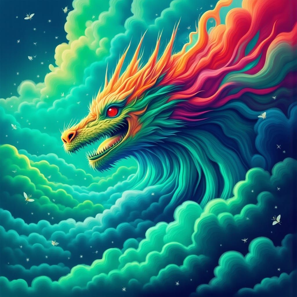 Vibrant Abstract Dragon in Digital Painting Style